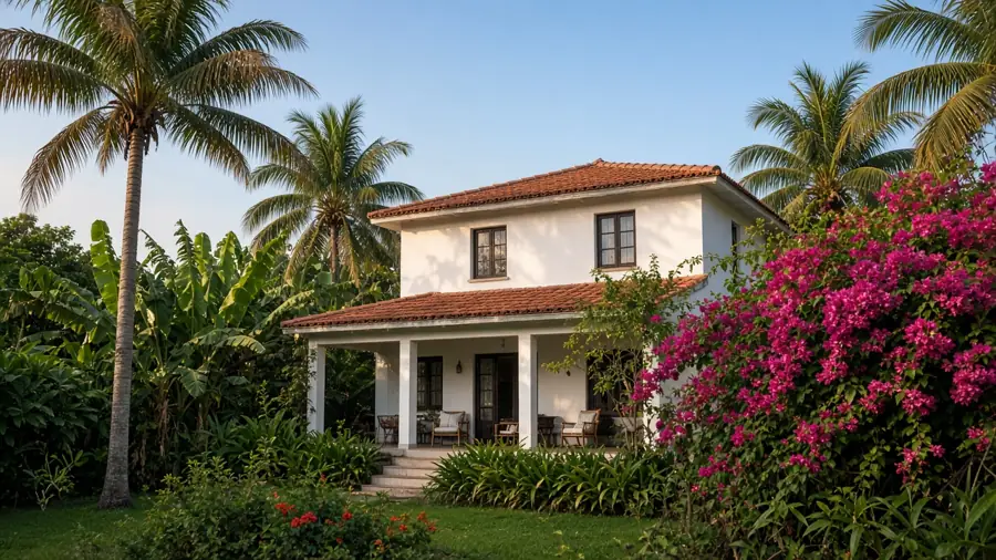 La maison d'hôtes, son jardin, ses palmiers et sa terrasse